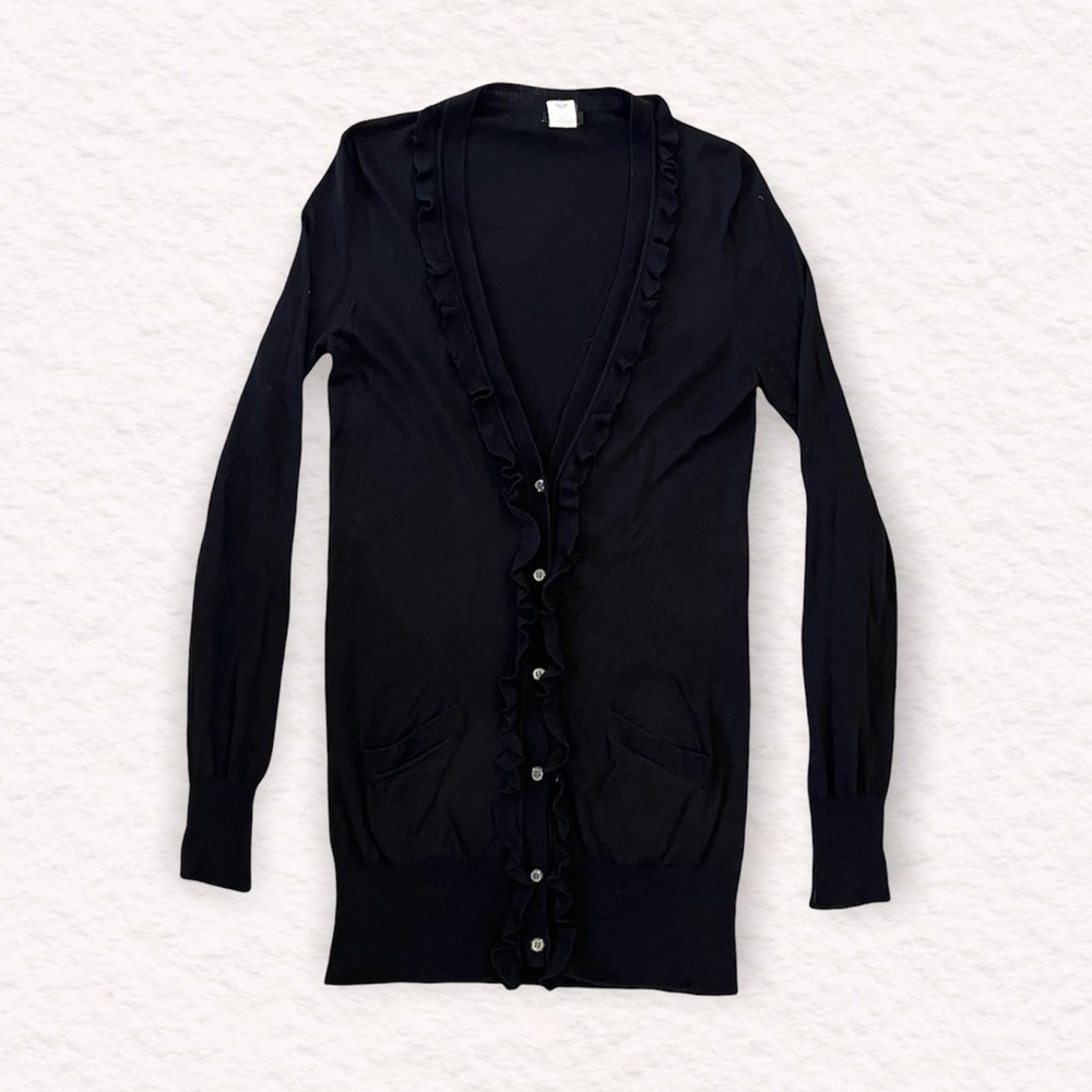 💚GUC💚 J. CREW Black Ruffle Trim Cardigan